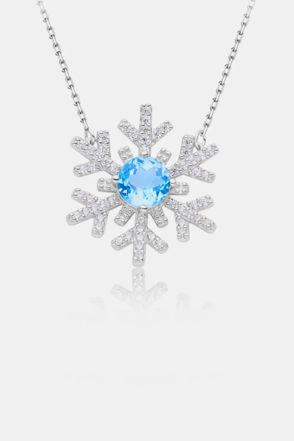 925 Sterling Silver Topaz Snowflake Shape Necklace - Adorer Les Bijoux