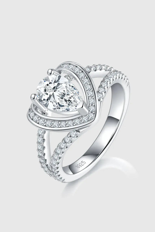 1 Carat Moissanite 925 Sterling Silver Heart Ring - Adorer Les Bijoux