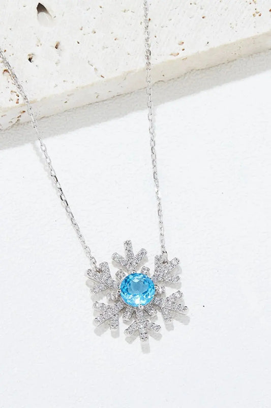 925 Sterling Silver Topaz Snowflake Shape Necklace - Adorer Les Bijoux