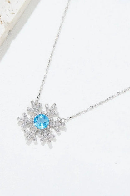 925 Sterling Silver Topaz Snowflake Shape Necklace - Adorer Les Bijoux