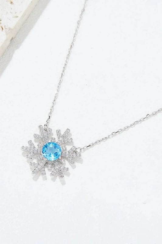 925 Sterling Silver Topaz Snowflake Shape Necklace - Adorer Les Bijoux